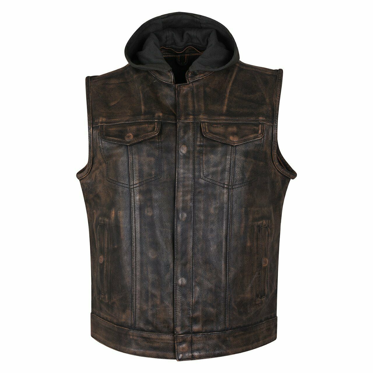 Motorcycle Club Vest Distressed Brown Leather Vest Hoodie by Vance ...