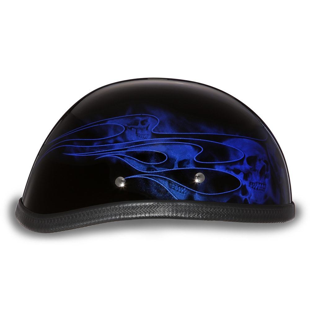 Daytona Skull Cap EAGLE-W/ FLAMES BLUE Chopper Bike Motorcycle Helmet