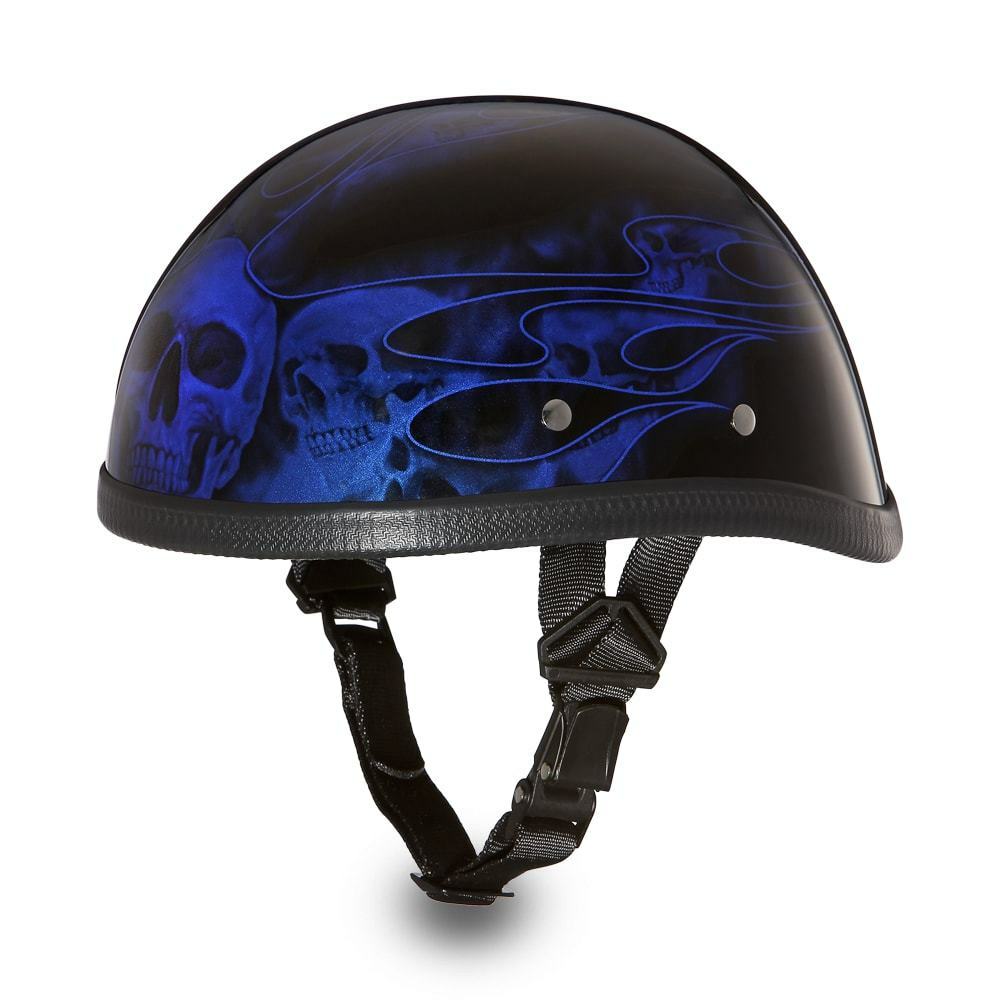 Daytona Skull Cap EAGLE-W/ FLAMES BLUE Chopper Bike Motorcycle Helmet