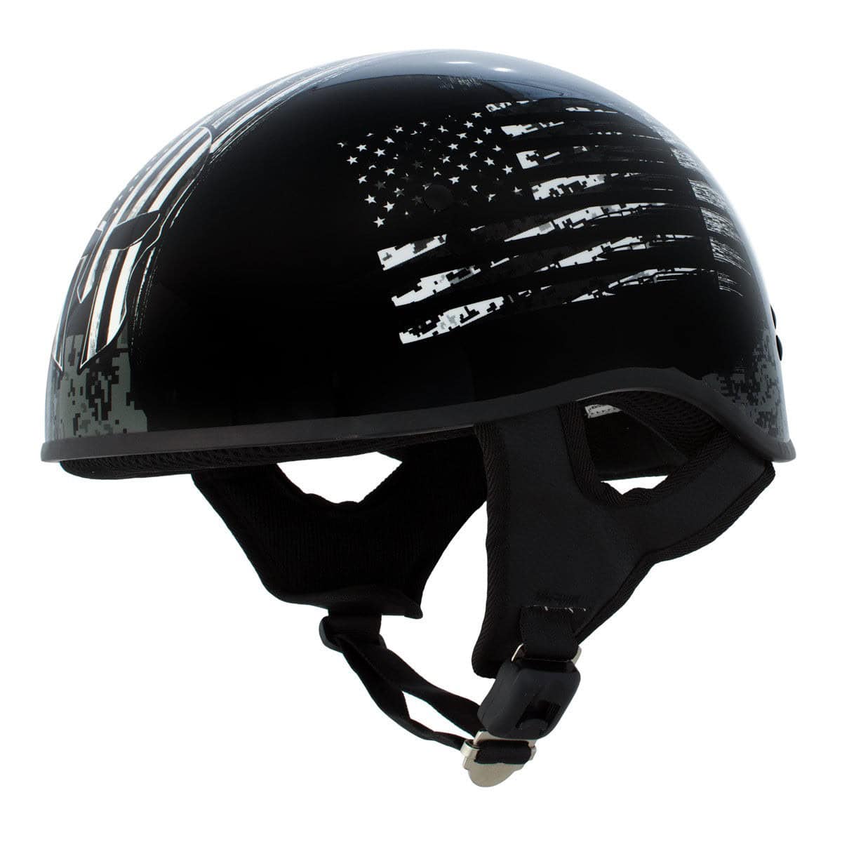 HOT Leathers Black and White Warrior Bullet Motorcycle Helmet
