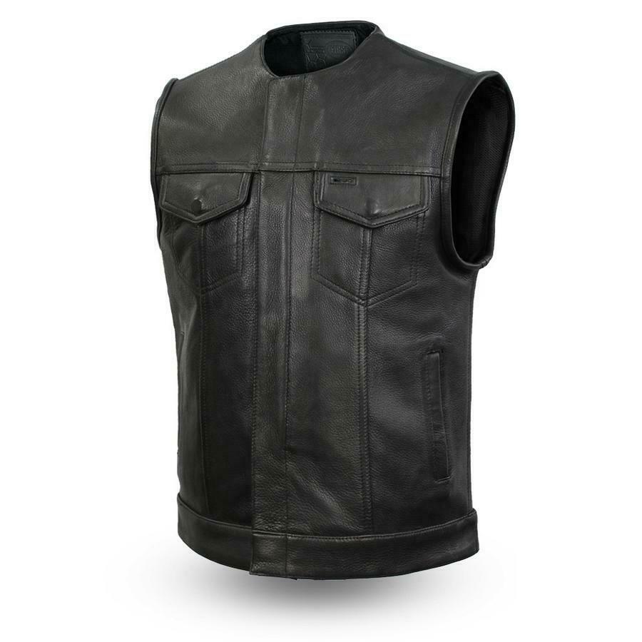 First Mfg Highside Platinum Cowhide Leather Motorcycle Vest